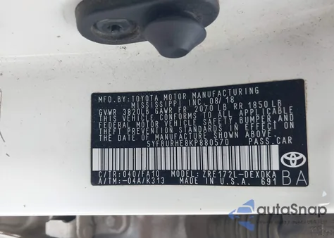 2019 Toyota Corolla L from USA, damaged, VIN 5YFBURHE8KP880570